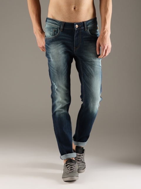 

Flying Machine Men Blue Jackson Skinny Fit High-Rise Mildly Distressed Stretchable Jeans