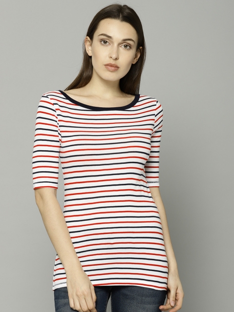 

Marks & Spencer Women White Striped Round Neck T-shirt