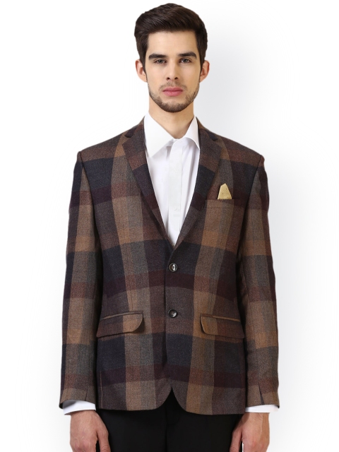 

Park Avenue Grey and Brown Checked Single-Breasted Formal Blazer