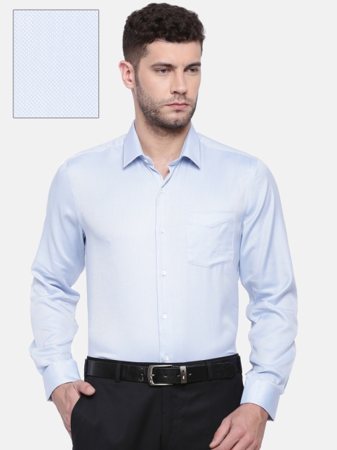 

J Hampstead Men Blue & White Slim Fit Self Design Formal Shirt
