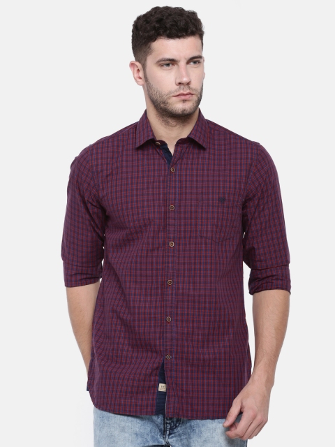 

J Hampstead Men Red & Navy Blue Slim Fit Checked Casual Shirt