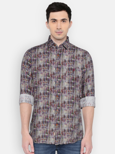 

J Hampstead Men Green & Beige Slim Fit Abstract Printed Casual Shirt