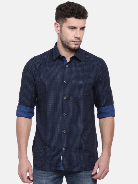 

J Hampstead Men Navy Sport Slim Fit Self-design Casual Shirt, Blue