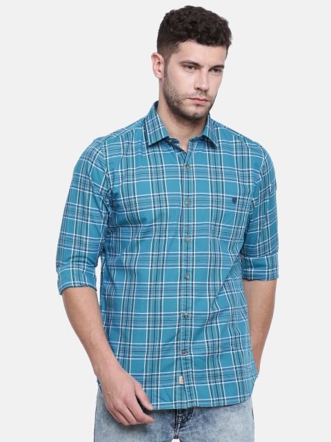 

J Hampstead Men Blue Sport Slim Fit Checked Casual Shirt