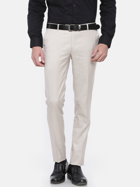 

J Hampstead Men Cream-Coloured Slim Fit Solid Formal Trousers