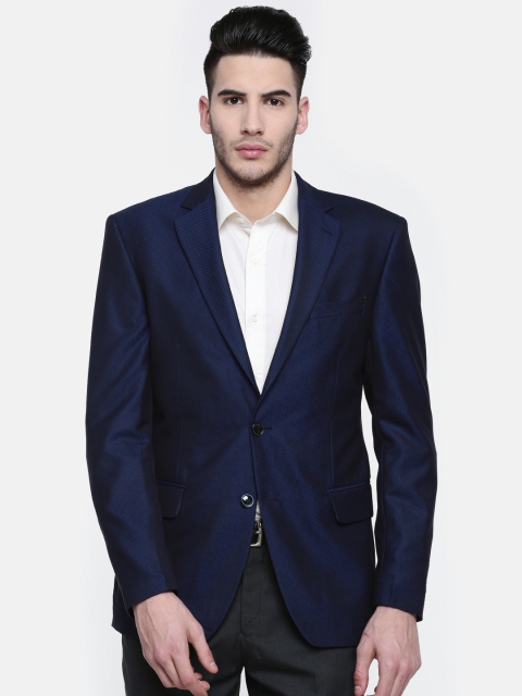 

J Hampstead Men Blue Solid Single Breasted Modern Contemporary Fit Formal Blazer