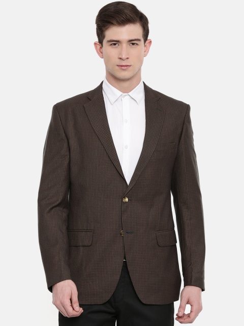 

J Hampstead Men Brown & Navy Blue Checked Contemporary Fit Single-Breasted Formal Blazer