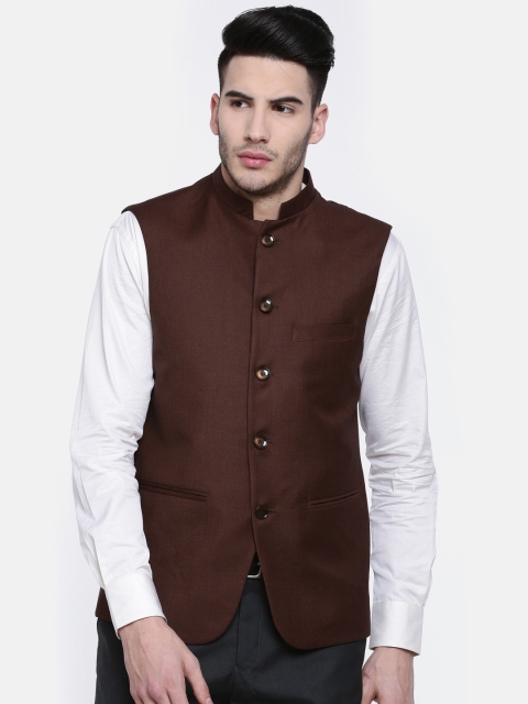 

J Hampstead Maroon Solid Contemporary Fit Nehru Jacket