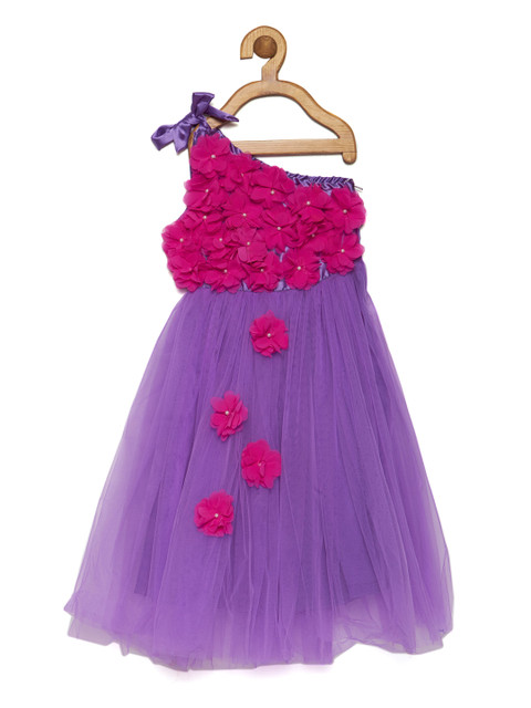 

Fairies Forever Girls Purple Self Design Fit and Flare Dress