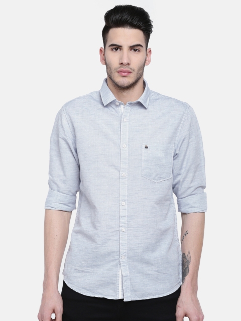 

Oxemberg Men Blue Slim Fit Self-Design Casual Shirt