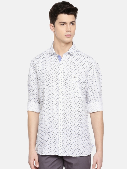 

Oxemberg Men White & Blue Regular Fit Printed Casual Shirt