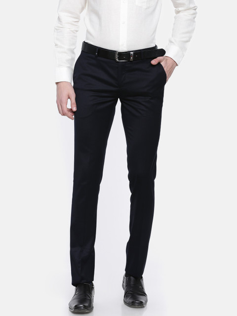 

Oxemberg Men Navy Diet Fit Solid Formal Trousers, Navy blue