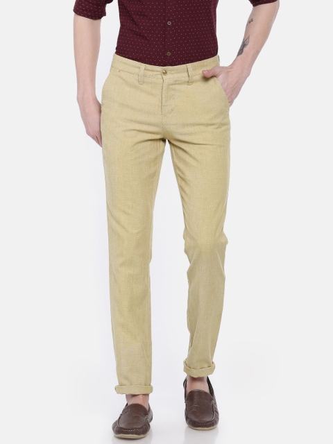 

Oxemberg Men Beige Slim Fit Solid Linen Regular Trousers