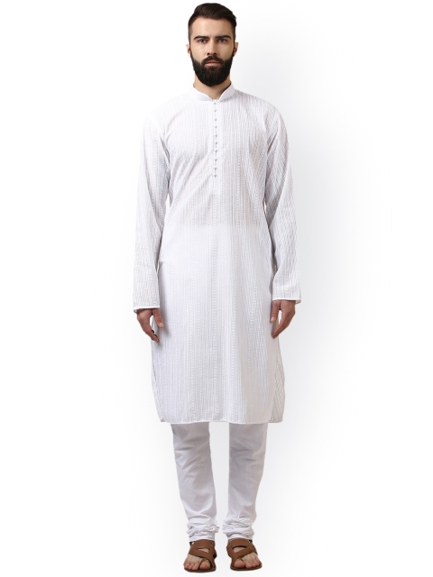 

ethnix by Raymond Men White Woven Design Straight Kurta