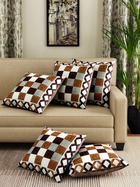 

ROMEE Brown Set of 5 Geometric Square Cushion Covers