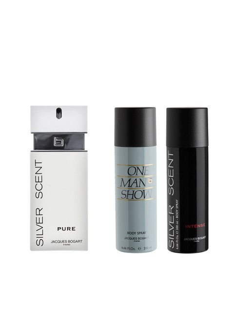 

JACQUES BOGART Men Set of Eau De Toilette & 2 Body Sprays, Silver