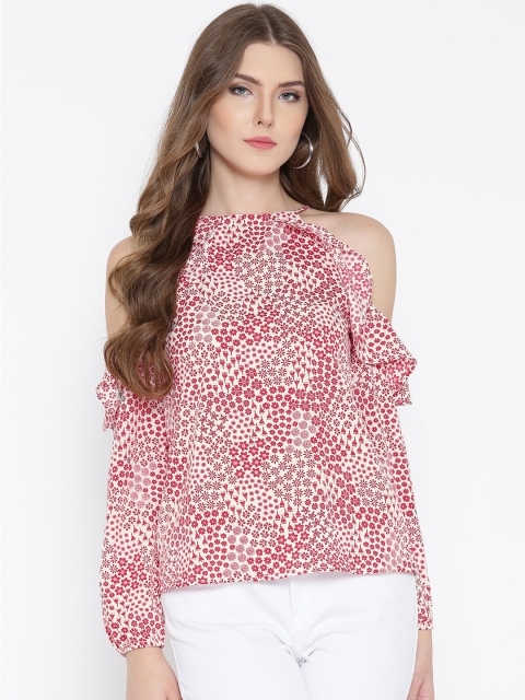 

Sera Women White Printed Cold-Shoulder Top