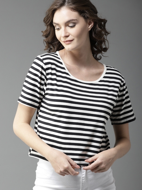 

Moda Rapido Women Black & White Striped Round Neck T-shirt