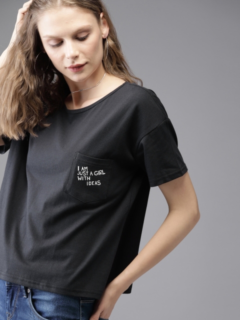 

Moda Rapido Women Black Solid Round Neck T-shirt