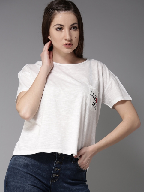 

Moda Rapido Women Off-White Solid Round Neck Boxy T-shirt