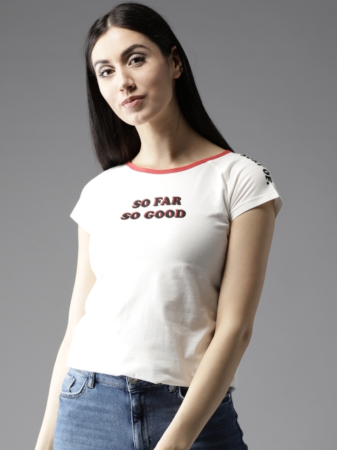 

Moda Rapido Women White Printed Round Neck T-shirt