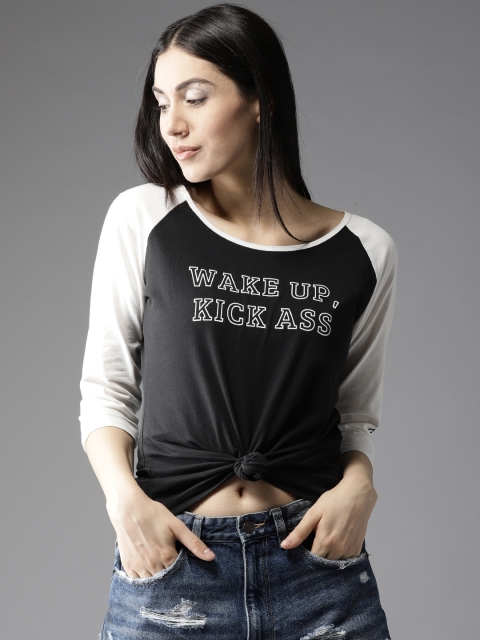 

Moda Rapido Women Black Printed Round Neck T-shirt