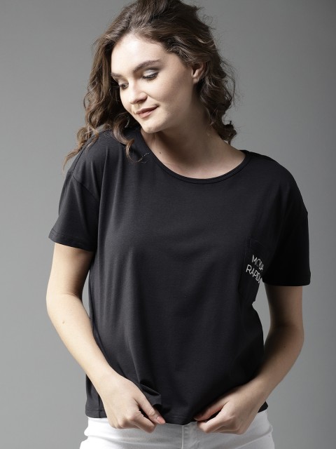 

Moda Rapido Women Black Solid Round Neck T-shirt