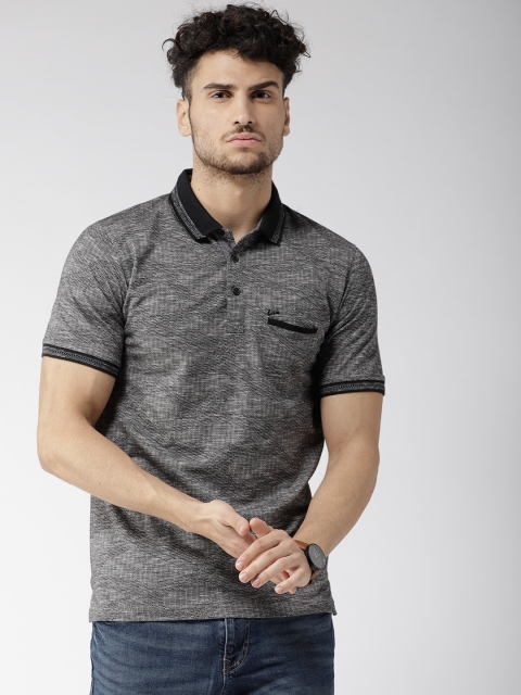 

Okane Men Black Self Design Polo Collar T-shirt