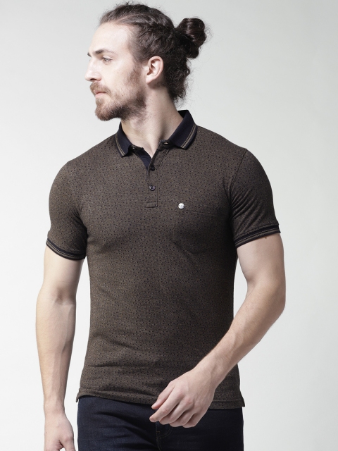 

Okane Men Khaki & Navy Self-Design Polo Collar T-shirt