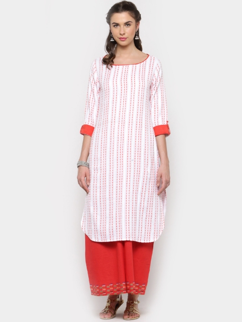 

Sera Women White & Red Printed A-Line Kurta