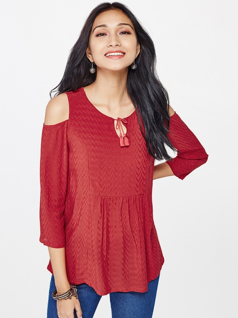 

Global Desi Women Red Self Design Top