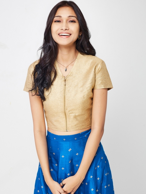 

Global Desi Women Gold-Toned Solid Crop Top