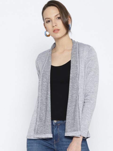 

Global Desi Grey Melange Solid Open Front Shrug