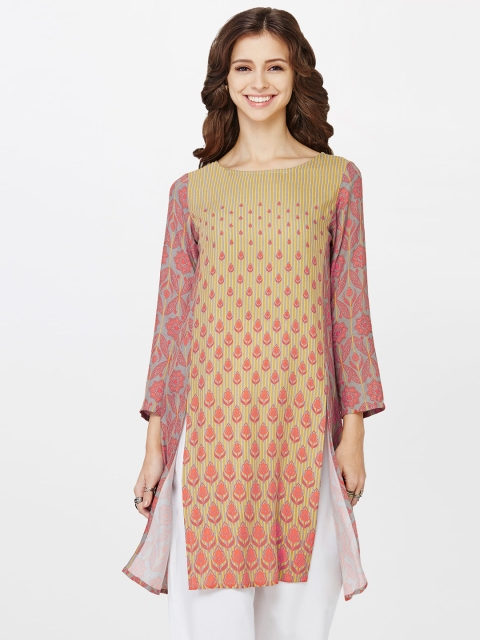 

Global Desi Women Grey & Red Printed A-Line Kurta