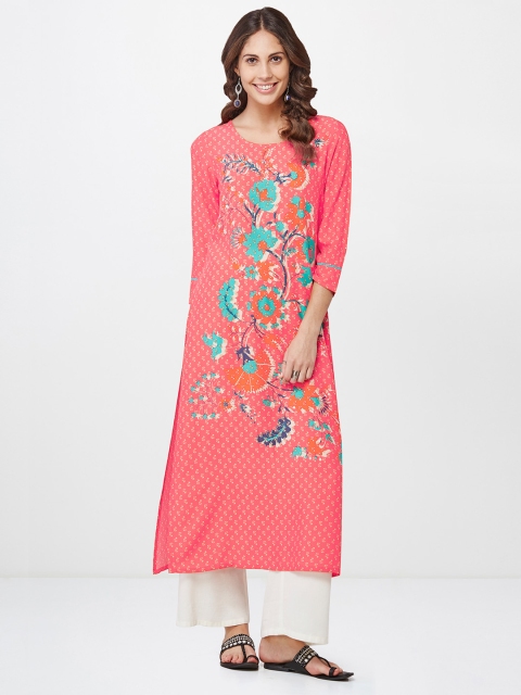 

Global Desi Women Coral Printed Straight Kurta