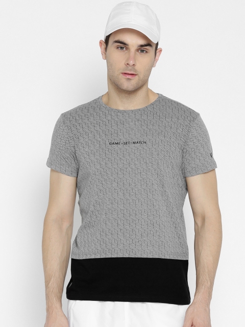 

Solly Sport Men Grey Melange & Black Printed Round Neck Tennis T-shirt