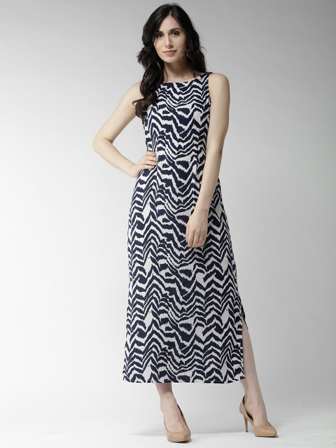 

Style Quotient Women White & Navy Printed Maxi Dress