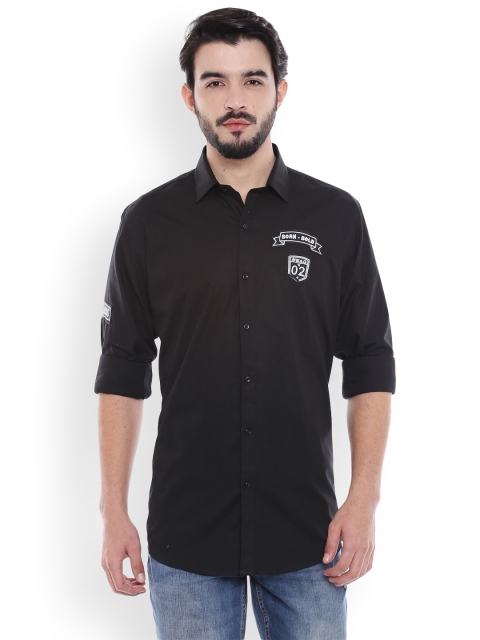 

Solemio Men Black Regular Fit Solid Casual Shirt