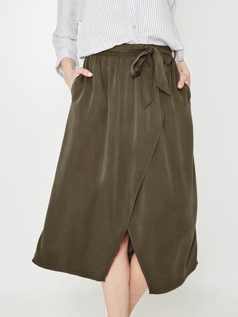 

promod Olive Green Solid Tulip Skirt