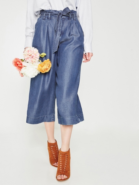 

promod Women Blue Regular Fit Solid Culottes