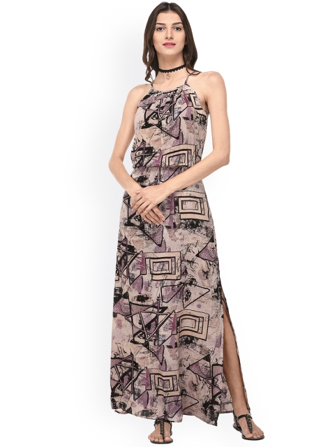 

PURYS Women Beige Printed Maxi Dress