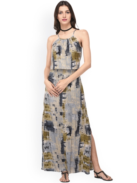 

PURYS Women Grey Printed Maxi Dress