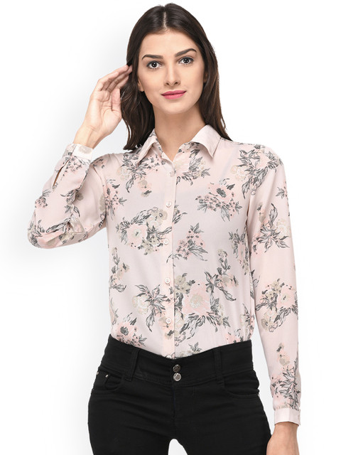 

PURYS Women Pink Regular Fit Printed Shirt