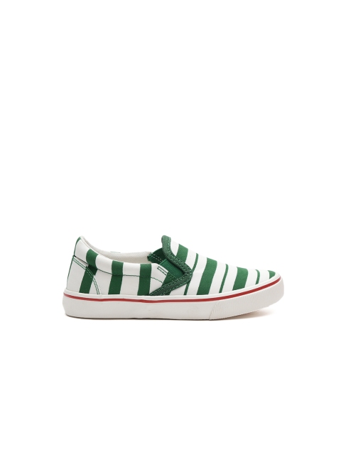

United Colors of Benetton Girls Green & White Striped Slip-On Sneakers