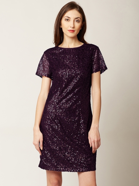 

Miss Chase Women Purple Solid Embellished Sheath Dress