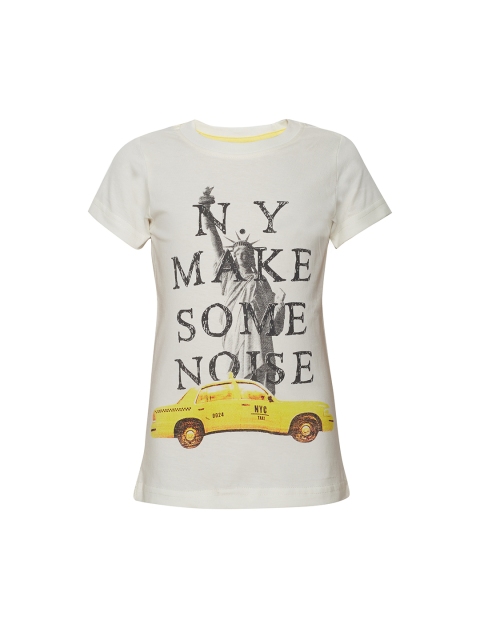 

TALES & STORIES Boys Off-White Printed Round Neck T-shirt