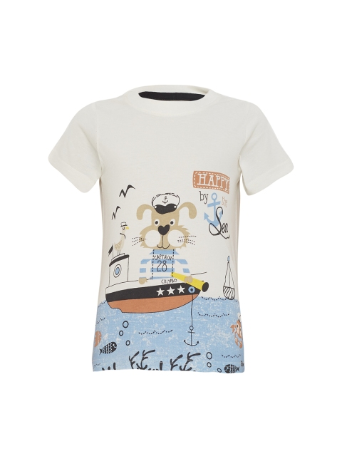 

TALES & STORIES Boys Off-White Printed Round Neck T-shirt