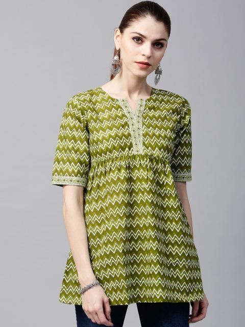 

GERUA Green Printed A-Line Pure Cotton Kurti