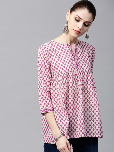 

GERUA Off-White & Purple Printed A-Line Kurti