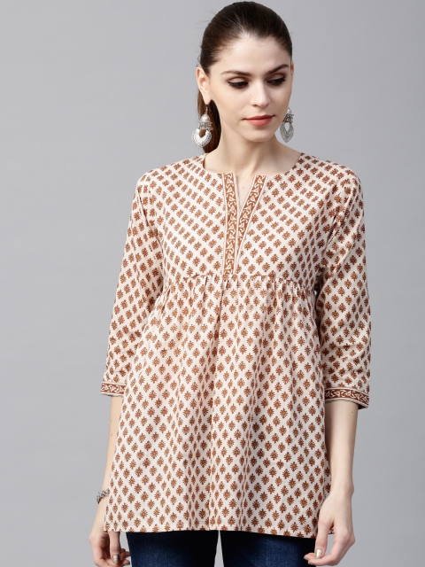 

GERUA Off-White & Beige Printed A-Line Pure Cotton Kurti